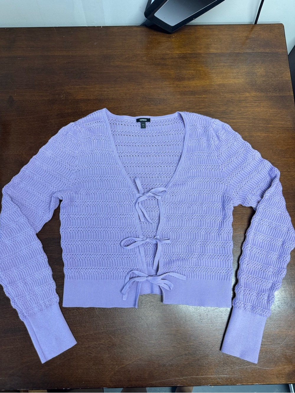 Express Light Purple Tie-Front Knit Cardigan 100% cotton